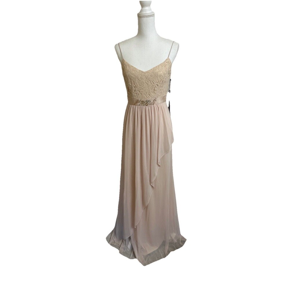 NWT Adrianna Papell Women's 4 Sleeveless Lace Stretch Tulle Gown Maxi Dress NEW